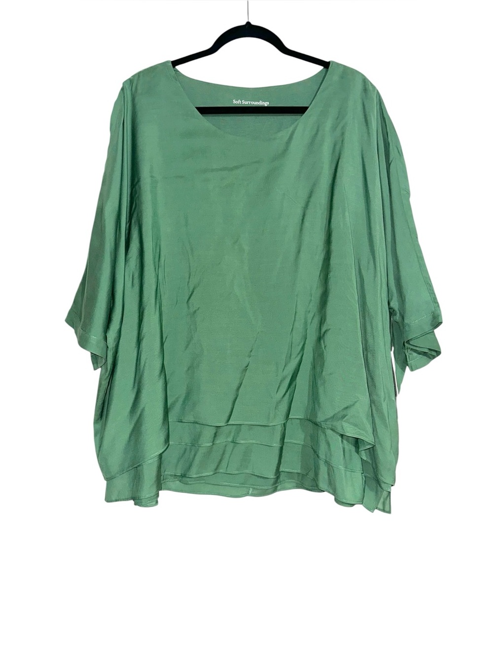 NWT Soft Surroundings Louisa Green Layered 3/4 Sleeve Tunic Top 3X Foliage Green